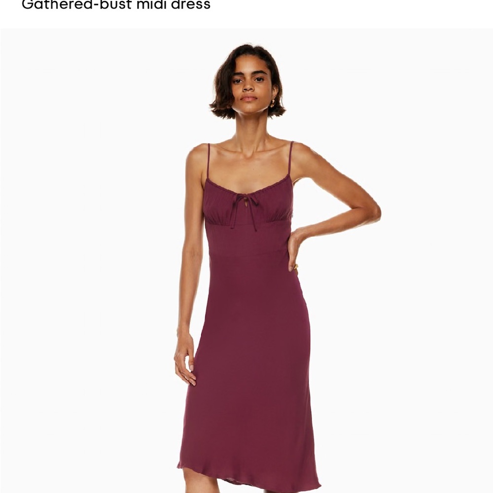 Wilfred Bellow Dress, Gathered-Bust Midi Dress in Burgundy
